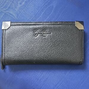 Black Leather Wallet with Silver Accents